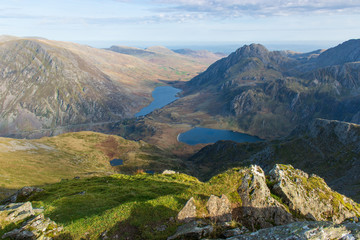 Tryfan Ogwen and Idwal lake from Y Garn summit