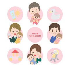 Illustration set for men to raise children