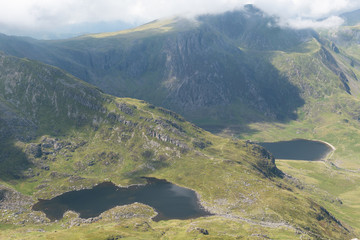 Bochlwyd and Idwal Mountain lakes in Snowdonia National Park