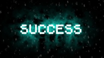 Neon text in smoke with energy glow. SUCCESS text on computer old tv vhs glitch interference noise screen animation seamless loop - Powered by Adobe