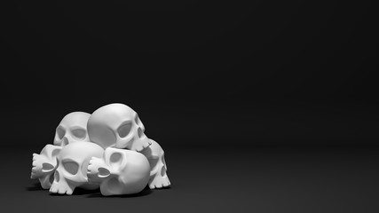  a bunch of human skulls on black background
