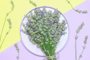 Lavender flower bouquet on wood table