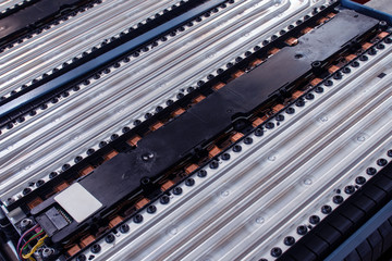 The cooling system of a lithium-ion battery from a car, which is very important for the safety and...