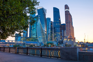 Evening landscape with a view of the business center in Moscow