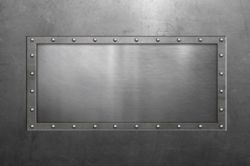 Metal frame with rivets on steel background