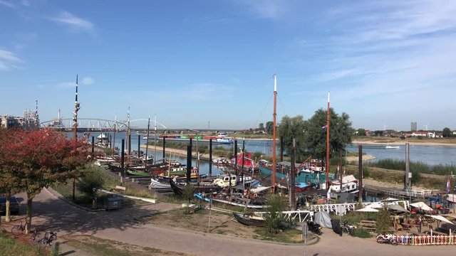 Lindenberg harbor and the river Waal in Nijmegen, The Netherlands