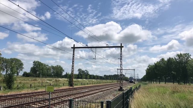 Train passing by in Friesland The Netherlands