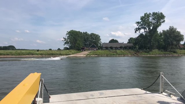 Ferry crossing the IJssel between Brummen and Bronkhorst in Gelderland, The Netherlands