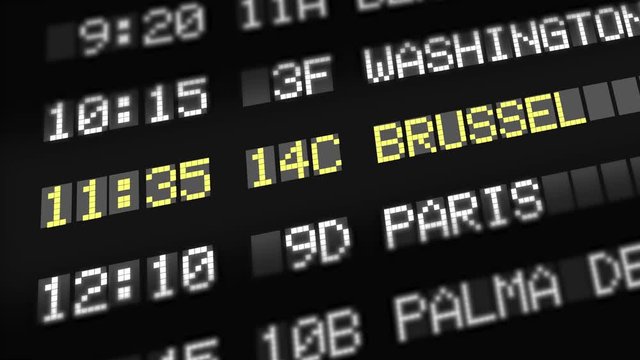 Departure Board at Airport - Destination Brussels in Belgium