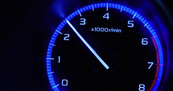 4K - Car acceleration. Tachometer front view