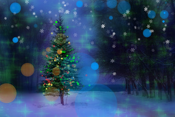 Christmas tree. Christmas and new year festive bokeh background