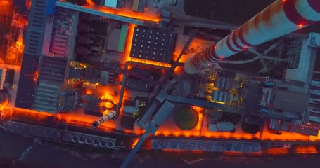 aerial Energy power station,  thermal power plant on sunset dusk night top view abstract business technology background