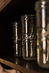 Side view of glass jars for the kitchen