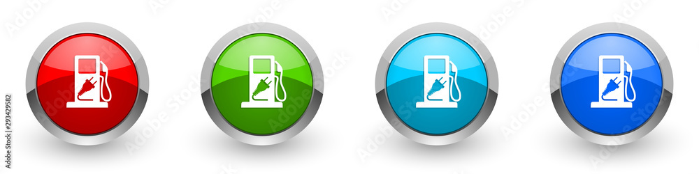 Poster fuel silver metallic glossy icons, red, set of modern design buttons for web, internet and mobile ap