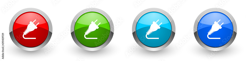 Aufkleber plug silver metallic glossy icons, red, set of modern design buttons for web, internet and mobile ap