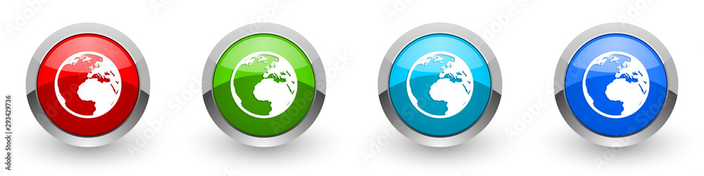 Aufkleber earth silver metallic glossy icons, red, set of modern design buttons for web, internet and mobile a
