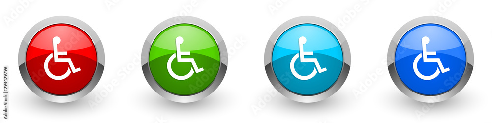 Aufkleber wheelchair silver metallic glossy icons, red, set of modern design buttons for web, internet and mob