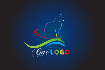 Logo cat icon line art colorful id card vector image