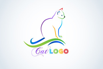 Logo cat icon line art colorful id card vector image