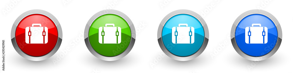 Poster bag silver metallic glossy icons, red, set of modern design buttons for web, internet and mobile app