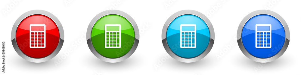 Poster calculator silver metallic glossy icons, red, set of modern design buttons for web, internet and mob