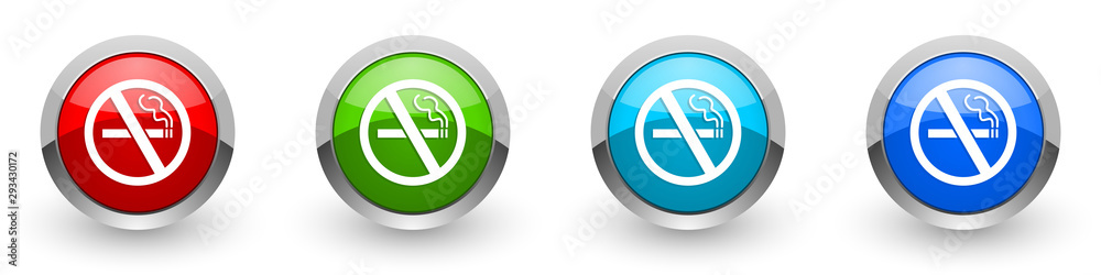 Aufkleber no smoking silver metallic glossy icons, red, set of modern design buttons for web, internet and mob