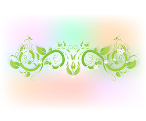 Fototapeta na wymiar Green floral swirly leafs with frangipiani flowers ornaments vector image web design