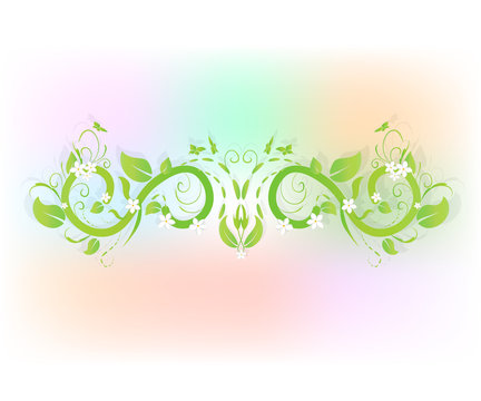 Green floral swirly leafs with frangipiani flowers ornaments vector image web design