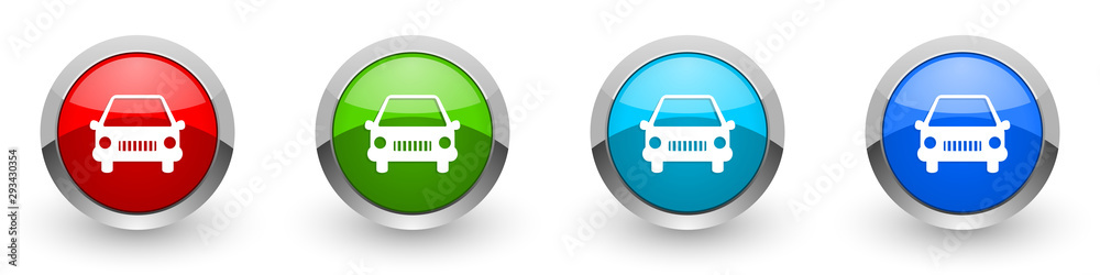 Poster car silver metallic glossy icons, red, set of modern design buttons for web, internet and mobile app