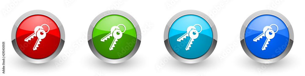 Fototapete keys silver metallic glossy icons, red, set of modern design buttons for web, internet and mobile ap