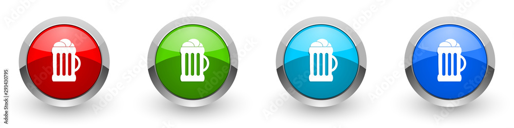 Aufkleber Beer silver metallic glossy icons, red, set of modern design buttons for web, internet and mobile applications in four colors options isolated on white background