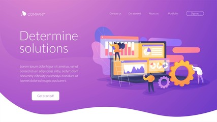 Market statistics analysis, marketing strategy development. Business research. Identify business needs, determine solutions, IT business problems concept. Website homepage header landing web page