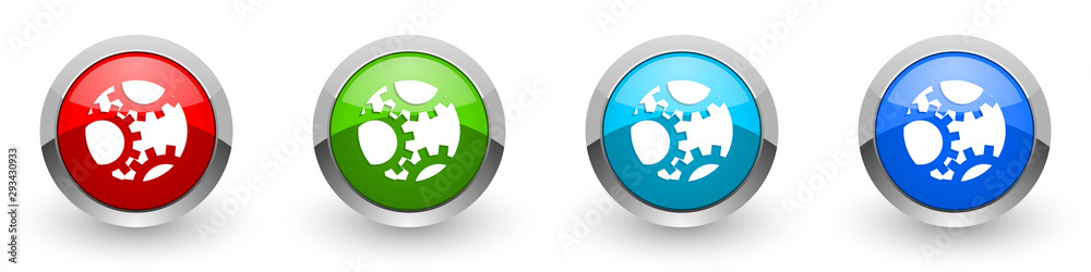 Poster gear silver metallic glossy icons, red, set of modern design buttons for web, internet and mobile ap