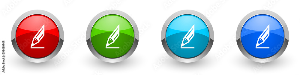 Fototapete pencil silver metallic glossy icons, red, set of modern design buttons for web, internet and mobile 