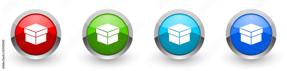 Aufkleber box silver metallic glossy icons, red, set of modern design buttons for web, internet and mobile app