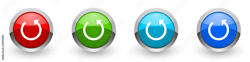 Poster rotate silver metallic glossy icons, red, set of modern design buttons for web, internet and mobile 