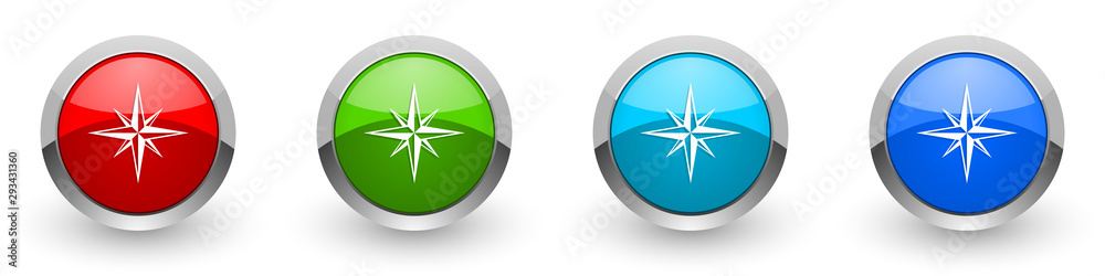 Leinwandbilder compass silver metallic glossy icons, red, set of modern design buttons for web, internet and mobile