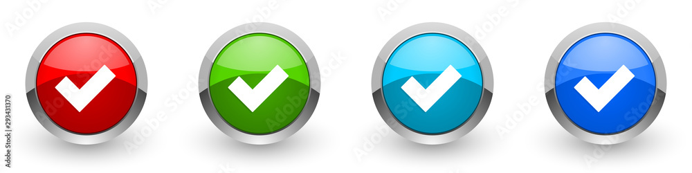 Poster accept silver metallic glossy icons, red, set of modern design buttons for web, internet and mobile 