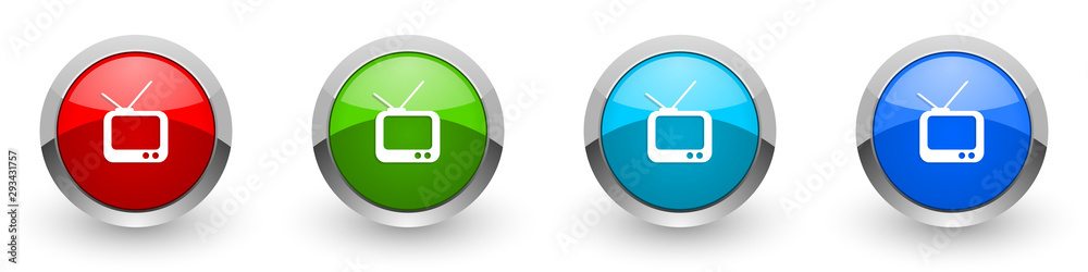 Poster tv silver metallic glossy icons, red, set of modern design buttons for web, internet and mobile appl