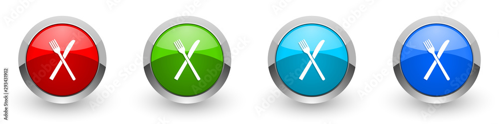Poster restaurant silver metallic glossy icons, red, set of modern design buttons for web, internet and mob