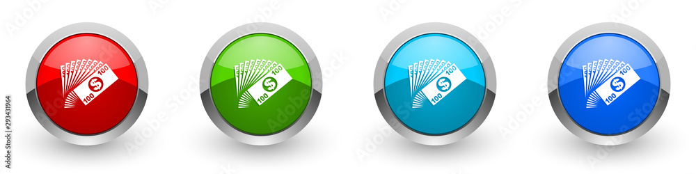 Aufkleber money silver metallic glossy icons, red, set of modern design buttons for web, internet and mobile a