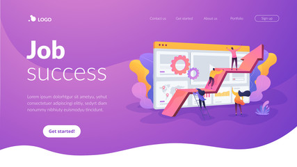 Challenge move for success, confidence winning competition, motivation goals achievement concept. Website homepage interface UI template. Landing web page with infographic concept hero header image.