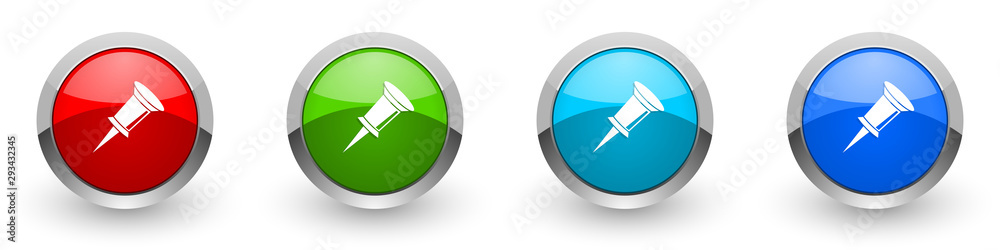 Aufkleber pin silver metallic glossy icons, red, set of modern design buttons for web, internet and mobile app
