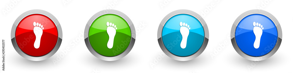 Poster foot silver metallic glossy icons, red, set of modern design buttons for web, internet and mobile ap