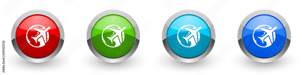 Aufkleber travel silver metallic glossy icons, red, set of modern design buttons for web, internet and mobile 