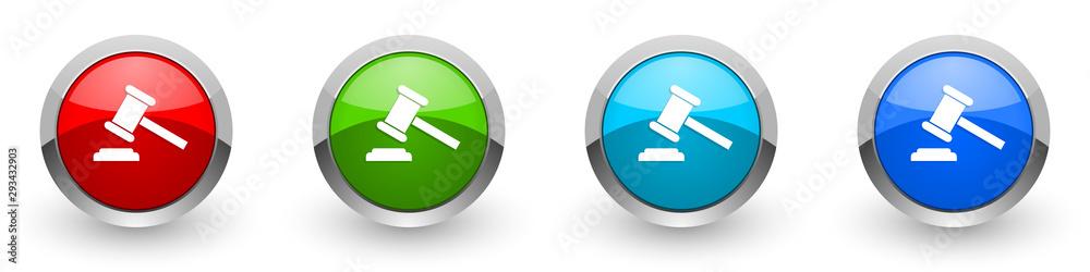 Poster auction silver metallic glossy icons, red, set of modern design buttons for web, internet and mobile