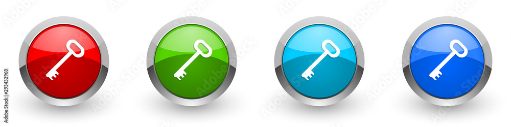 Leinwandbilder key silver metallic glossy icons, red, set of modern design buttons for web, internet and mobile app