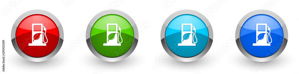 Poster biofuel silver metallic glossy icons, red, set of modern design buttons for web, internet and mobile