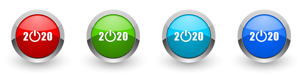 New year 2020 silver metallic glossy icons, red, set of modern design buttons for web, internet and mobile applications in four colors options isolated on white background