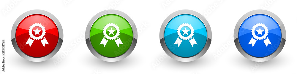 Poster award silver metallic glossy icons, red, set of modern design buttons for web, internet and mobile a